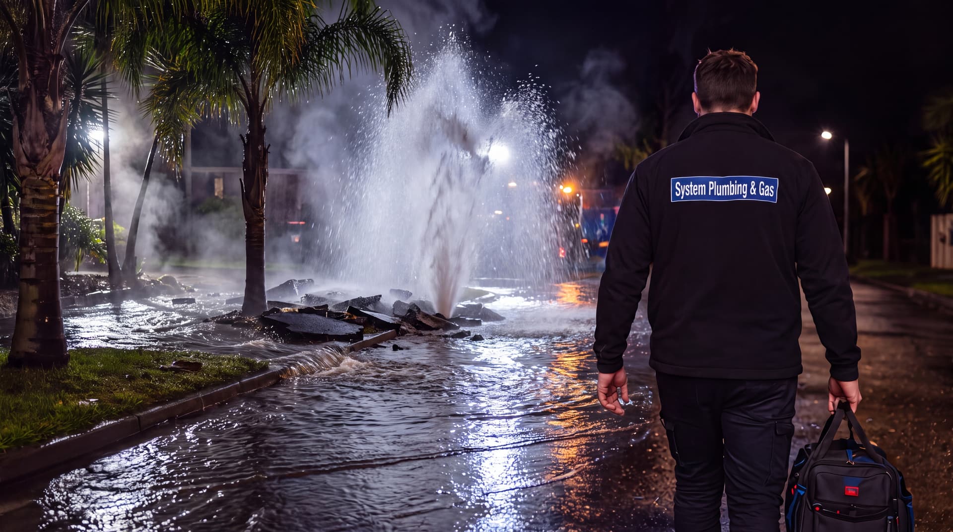 System Plumbing and Gas technician on a night emergency call-out