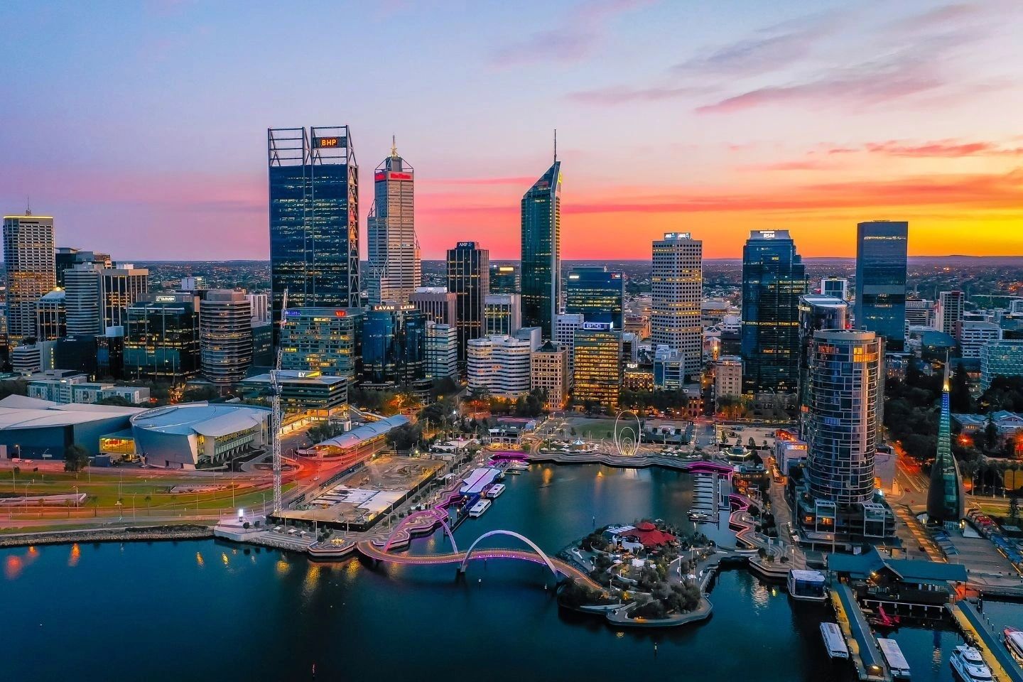 Perth city skyline from the river